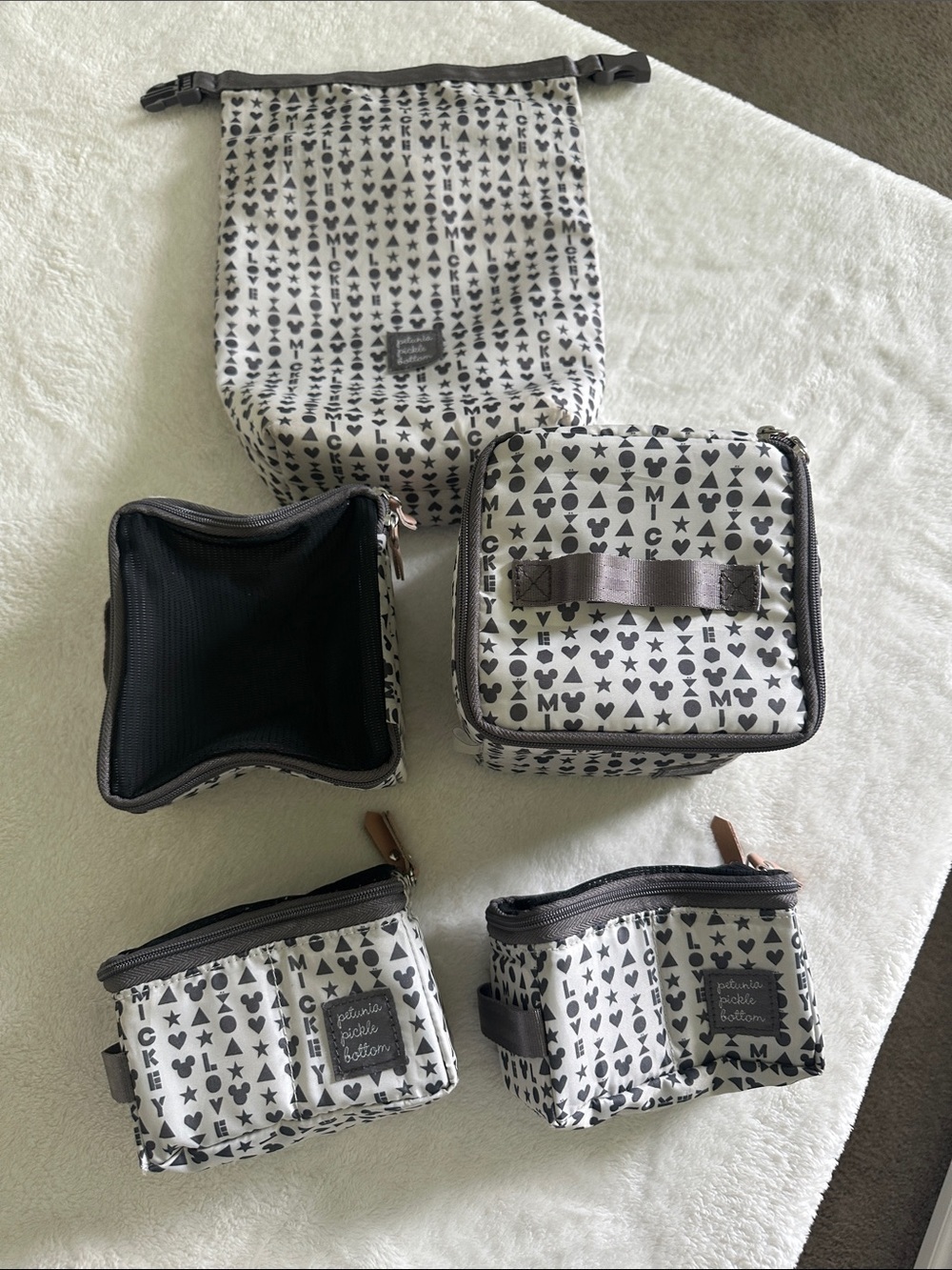 Petunia Pickle Bottom Disney Gray & White Patterned Bag Pouch Set
